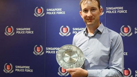 British engineer Keith Goldfinch was awarded the Public Spiritedness Award by the Singapore Police Force on June 25, 2018.