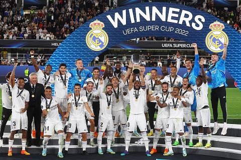 JUARA: Real Madrid menang Piala Super Eropah selepas menewaskan Eintracht Frankfurt di Stadium Olimpik Helsinki, Finland. - Foto REUTERS