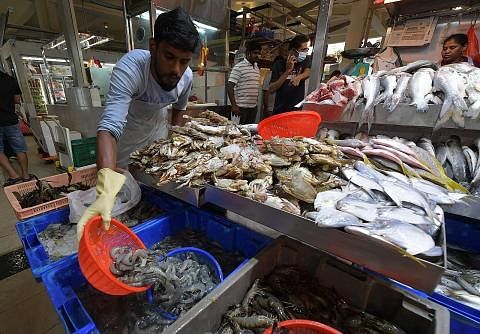 HARGA TERUS MENINGKAT: Menurut beberapa penjual ikan di Singapura, harga bagi makanan laut di sini telah meningkat sebanyak 20 hingga 30 peratus. - Foto BH oleh ALPHONSUS CHERN