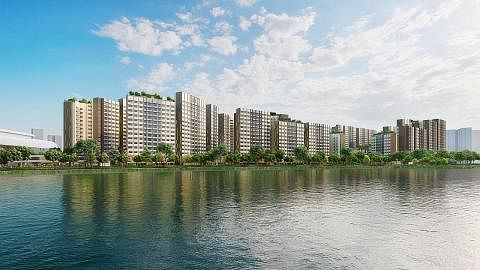 PROJEK TRANSFORMASI HDB: Inilah lakaran pelukis flat yang akan dibina di Taman Waterfront I & II di sepanjang Kolam Air Tengah. - Foto HDB.