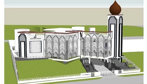 HARAP SOKONGAN RAMAI: Pengerusi Eksekutif Masjid Darul Makmur, Encik Izuan Mohd Rais, mengalu-alukan sumbangan ramai agar matlamat segera dicapai. LAKARAN PELUKIS UNTUK PROJEK PENINGKATAN MASJID: Masjid Darul Makmur bakal memulakan projek peningkatan