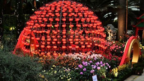 Tanglung tarikan utama pameran bunga Gardens by the Bay bagi Tahun Baru Cina
