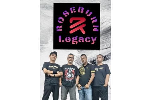 ROK TERUS: Anggota band Singapura, Roseburn Legacy (dari kiri) Muhaimi, Mustafa, Saiful dan Zaharin, berharap dapat terus membuktikan potensi mereka dengan harapan merakamkan lagu sendiri tak lama lagi. - Foto ROSEBURN LEGACY