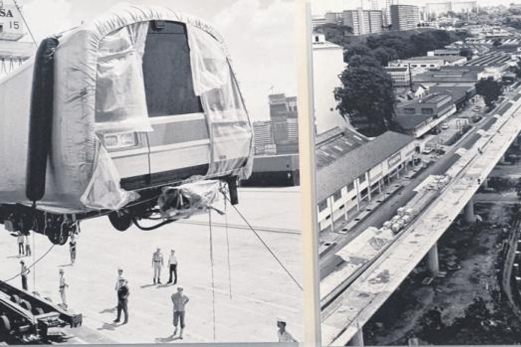 MRT PERTAMA: Kereta api pertama Sistem Pengangkutan Gerak Cepat (MRT) dari Jepun sedang dipunggah di Singapura.