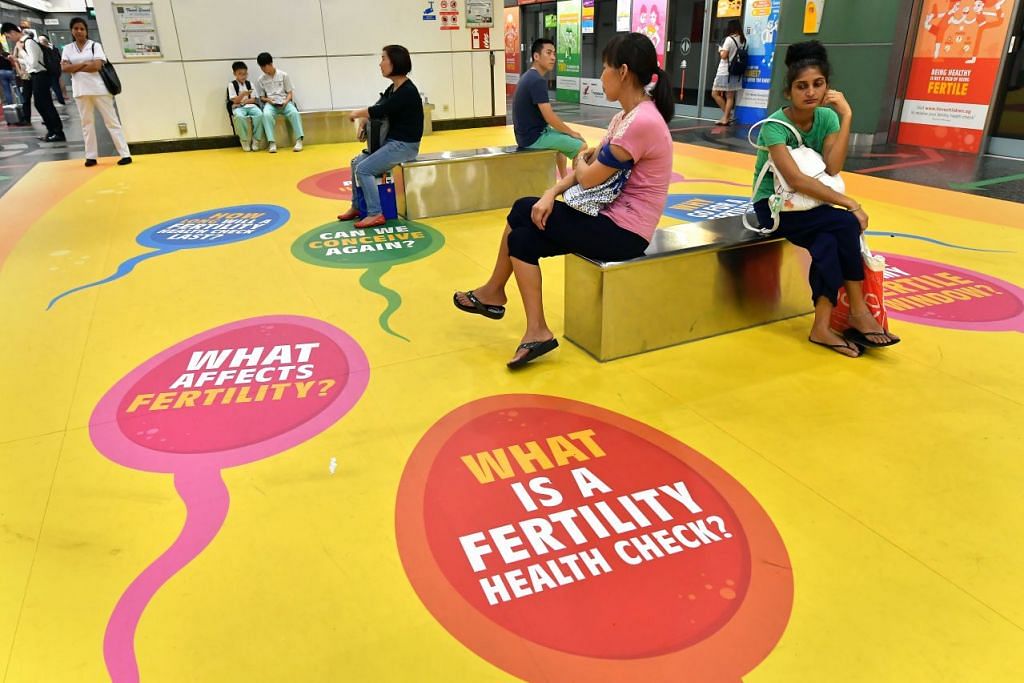 Advertisements at Seng Kang MRT Station promioting the fertility health checks to couples