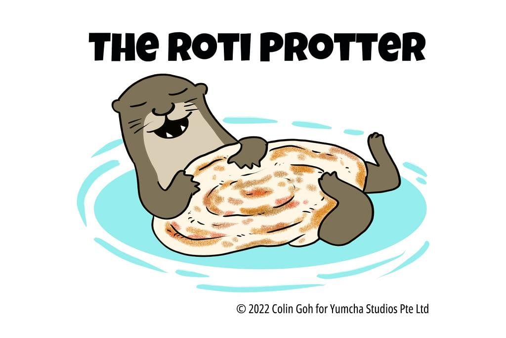 MENGGUNAKAN KREATIVITI: Kartunis, Encik Colin Goh, reka versi maskot baharu Singapura yang bernama "The Roti Protter" dan "The Rice Chicken". - Foto YUMCHA STUDIOS