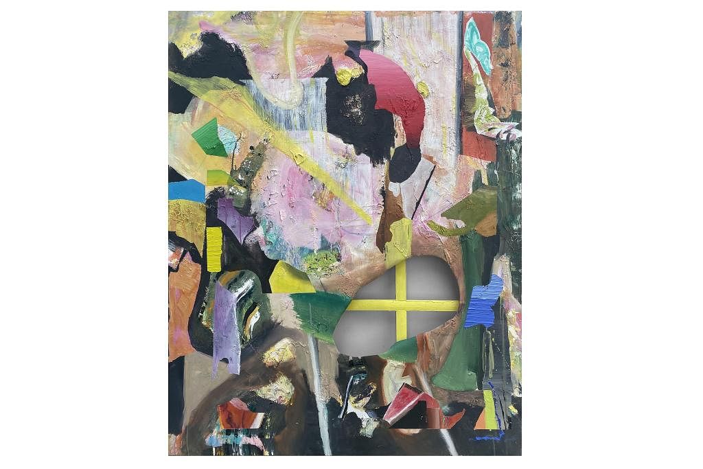 KARYA KREATIF: Artis Keith Teo mempamerkan hasil kerja seninya, ‘Extroverted Introverted (2022)’,  dengan menggunakan kayu dan minyak di atas kanvas di AC43 Gallery di pameran seni S.E.A Focus  2023. – Foto AC43 GALLERY
